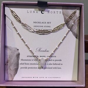 LUNA NORTE Mirror Chain Necklaces Set With Genuine Moonstone Accents NWTS